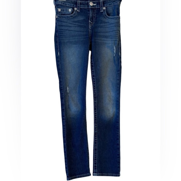 True Religion girls button logo pocket distressed washed denim stretch jeans 10 - Picture 2 of 8